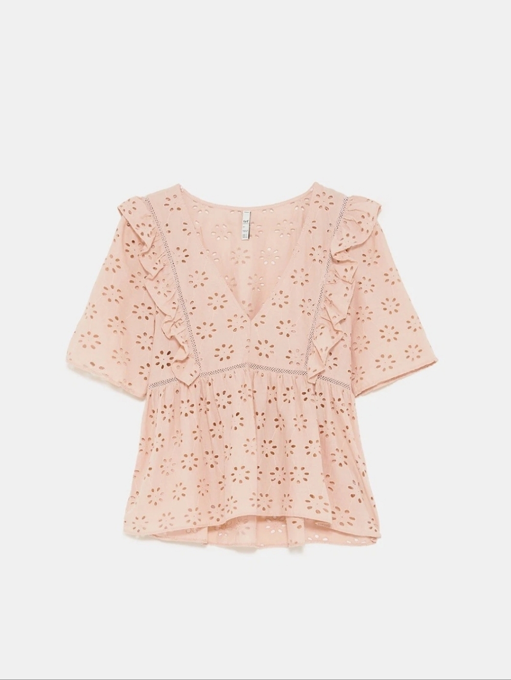 Zara TFT Collection SS2019 Blush Openwork Eyelet Ruffle Blouse Top Size XS - Picture 4 of 7
